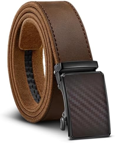 Men's Full Grain Leather Ratchet Belt Trimmable 1 3/8″