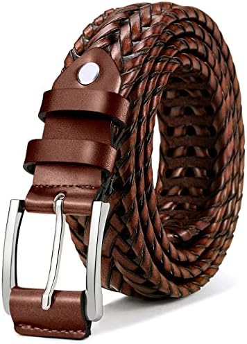 Mens Leather Braided Woven Golf Belts Holeless 1 3/8″