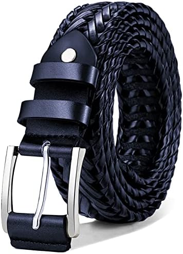 Mens Leather Braided Woven Golf Belts Holeless 1 3/8″