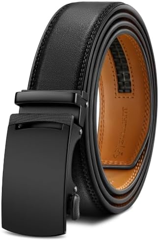 Men's Ratchet Leather Belt Trimmable 1 3/8″