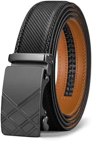 Men's Ratchet Leather Belt Trimmable 1 3/8″