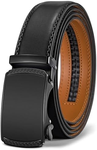 Men's Ratchet Leather Belt Trimmable 1 3/8″