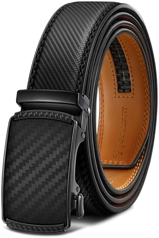 Men's Ratchet Leather Belt Trimmable 1 3/8″
