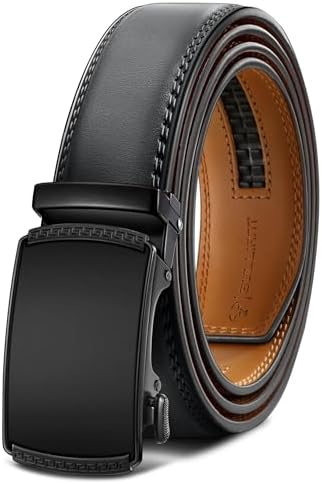 Men's Ratchet Leather Belt Trimmable 1 3/8″