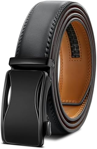 Men's Ratchet Leather Belt Trimmable 1 3/8″