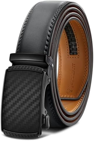 Men's Ratchet Leather Belt Trimmable 1 3/8″
