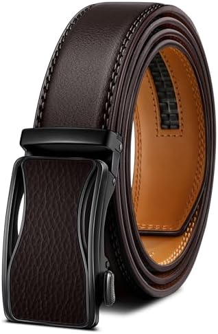 Men's Ratchet Leather Belt Trimmable 1 3/8″