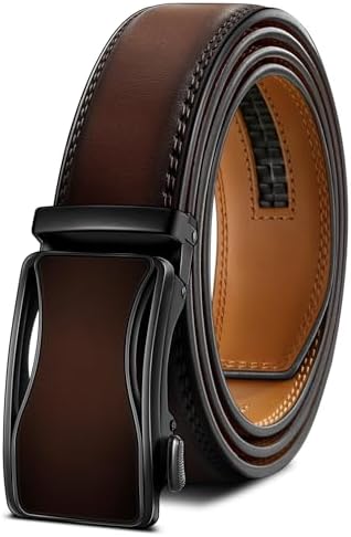 Men's Ratchet Leather Belt Trimmable 1 3/8″