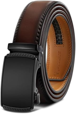 Men's Ratchet Leather Belt Trimmable 1 3/8″
