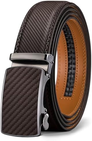 Men's Ratchet Leather Belt Trimmable 1 3/8″