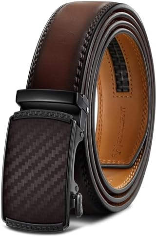 Men's Ratchet Leather Belt Trimmable 1 3/8″