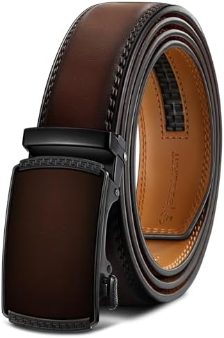 Men's Ratchet Leather Belt Trimmable 1 3/8″