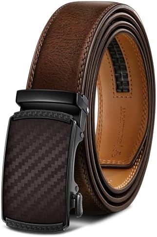 Men's Ratchet Leather Belt Trimmable 1 3/8″