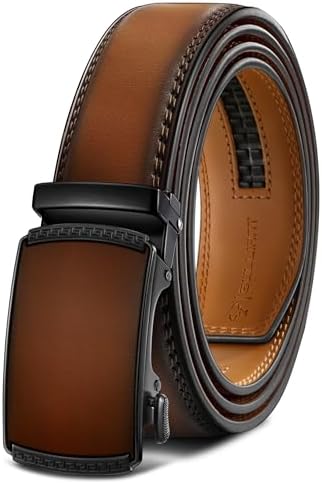 Men's Ratchet Leather Belt Trimmable 1 3/8″