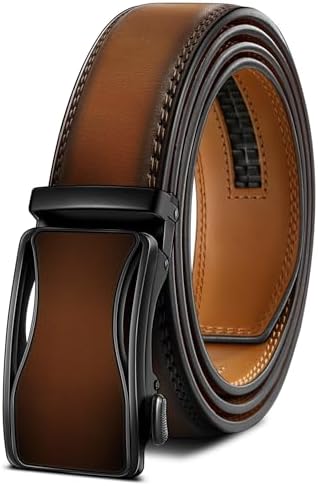 Men's Ratchet Leather Belt Trimmable 1 3/8″