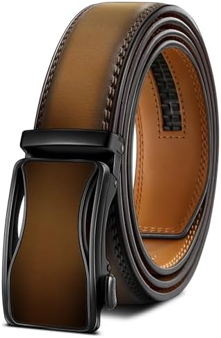 Men's Ratchet Leather Belt Trimmable 1 3/8″