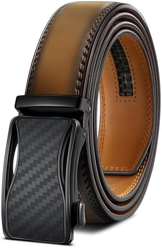 Men's Ratchet Leather Belt Trimmable 1 3/8″