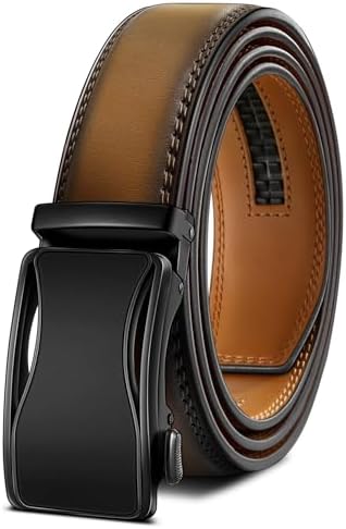 Men's Ratchet Leather Belt Trimmable 1 3/8″