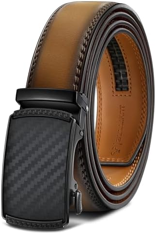 Men's Ratchet Leather Belt Trimmable 1 3/8″