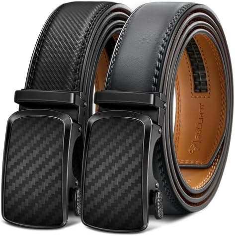 Men's Ratchet Leather Belt Trimmable 2Pack 1 3/8″