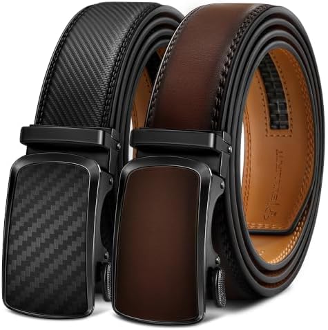 Men's Ratchet Leather Belt Trimmable 2Pack 1 3/8″
