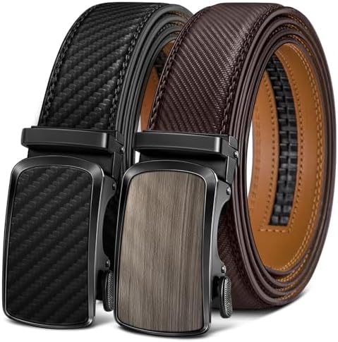 Men's Ratchet Leather Belt Trimmable 2Pack 1 3/8″