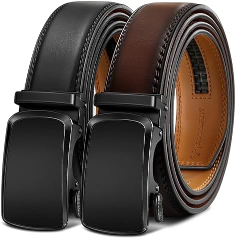 Men's Ratchet Leather Belt Trimmable 2Pack 1 3/8″