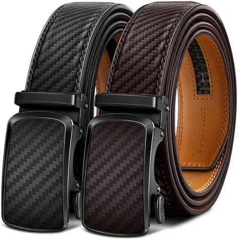 Men's Ratchet Leather Belt Trimmable 2Pack 1 3/8″