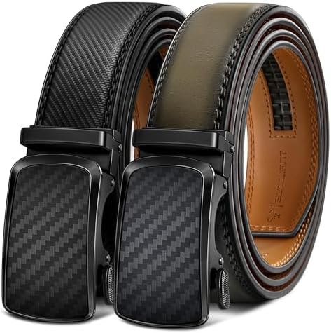 Men's Ratchet Leather Belt Trimmable 2Pack 1 3/8″