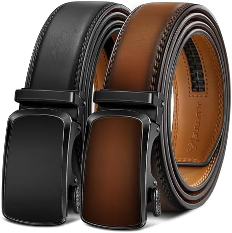 Men's Ratchet Leather Belt Trimmable 2Pack 1 3/8″
