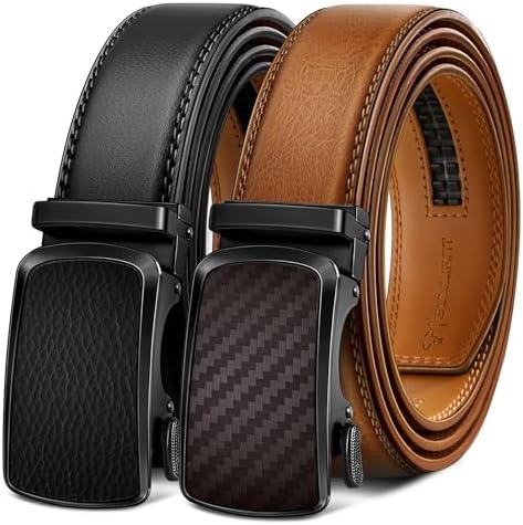 Men's Ratchet Leather Belt Trimmable 2Pack 1 3/8″