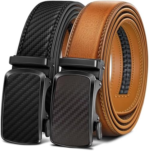 Men's Ratchet Leather Belt Trimmable 2Pack 1 3/8″