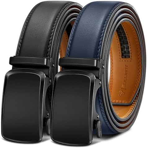 Men's Ratchet Leather Belt Trimmable 2Pack 1 3/8″