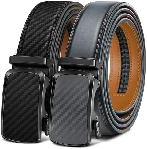 Men's Ratchet Leather Belt Trimmable 2Pack 1 3/8″