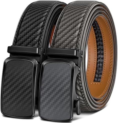 Men's Ratchet Leather Belt Trimmable 2Pack 1 3/8″