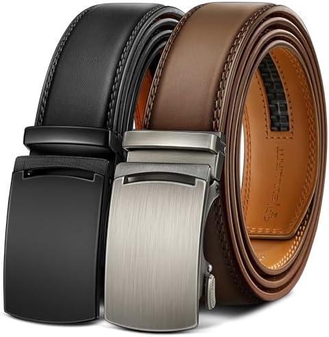 Men's Ratchet Leather Belt Trimmable 2Pack 1 3/8″