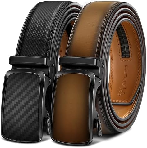 Men's Ratchet Leather Belt Trimmable 2Pack 1 3/8″