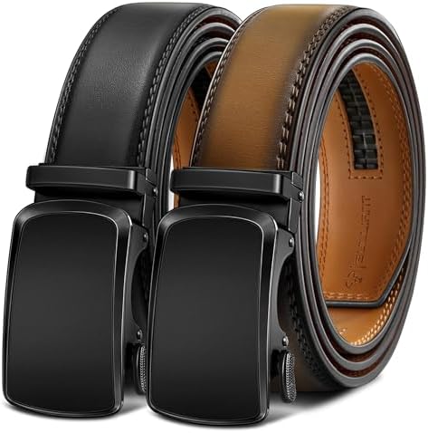 Men's Ratchet Leather Belt Trimmable 2Pack 1 3/8″