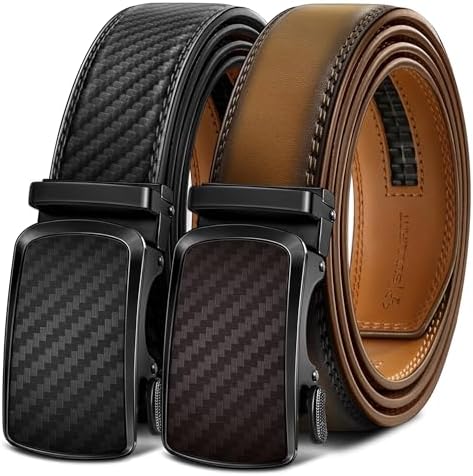 Men's Ratchet Leather Belt Trimmable 2Pack 1 3/8″