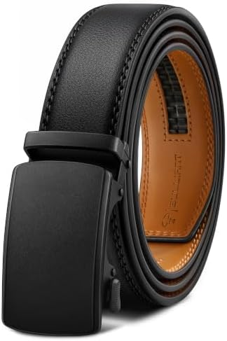 Men's Ratchet Leather Belt Trimmable Precise Fit 1 3/8″
