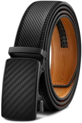 Men's Ratchet Leather Belt Trimmable Precise Fit 1 3/8″