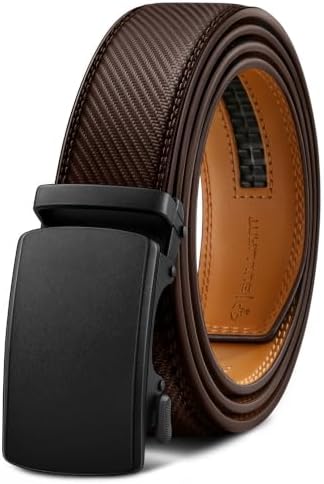 Men's Ratchet Leather Belt Trimmable Precise Fit 1 3/8″