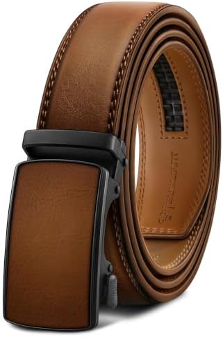Men's Ratchet Leather Belt Trimmable Precise Fit 1 3/8″