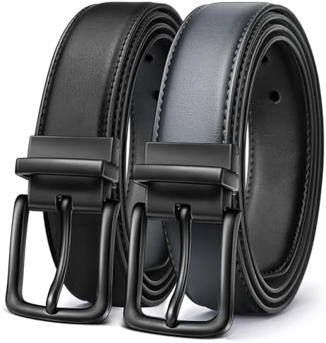 Men's Reversible Leather Belt Trimmable 1.25″-2 IN 1