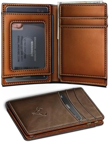 Slim Leather Wallet For Men 12Cards Magnetic Closure RFID Blocking