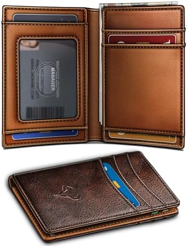 Slim Leather Wallet For Men 12Cards Magnetic Closure RFID Blocking