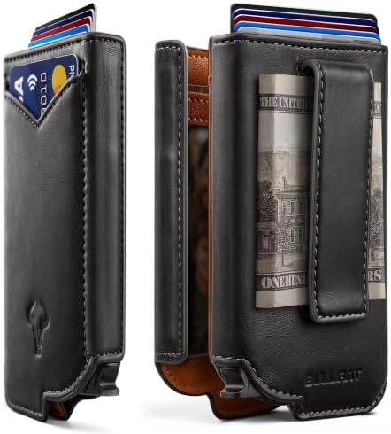 Slim Leather Wallet Metal Case Money Clip