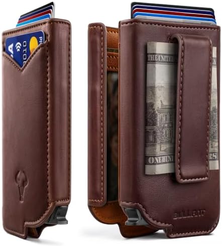 Slim Leather Wallet Metal Case Money Clip