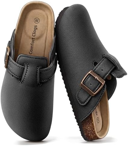 Women Breathable Mule Clogs-Cushioned Cork Footbed-Fleece Lined