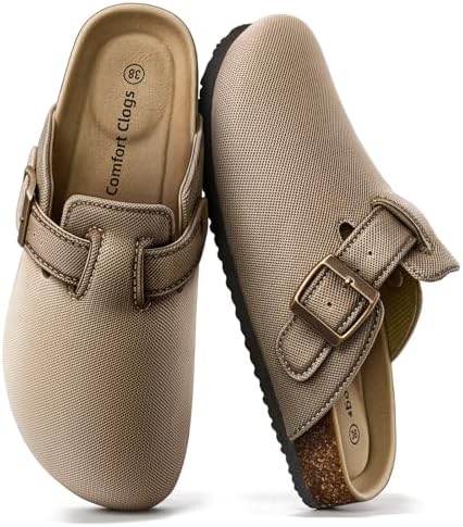 Women Breathable Mule Clogs-Cushioned Cork Footbed-Fleece Lined